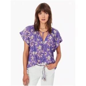 Xirena Tessa 100% Cotton Purple Floral Short Sleeve Blouse Preppy Womens Small